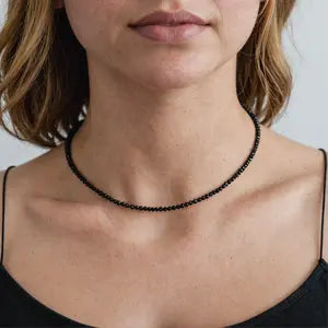 Tiny Gemstone Beaded Choker Necklace, Dainty Faceted Gemstone Beaded Necklace, Waterproof Crystal Beaded